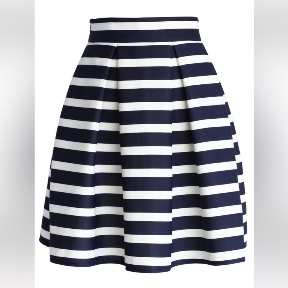 ADORABLE STRIPE PLEATED A-LINE MIDI SKIRT
